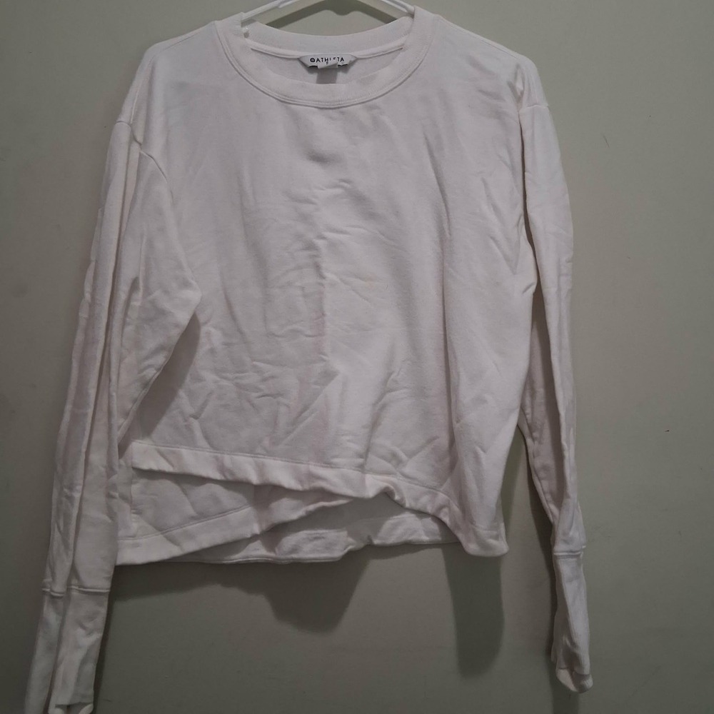 Athleta White Cropped Asymmetrical Hem Sweatshirt Small SP Tencel Blend